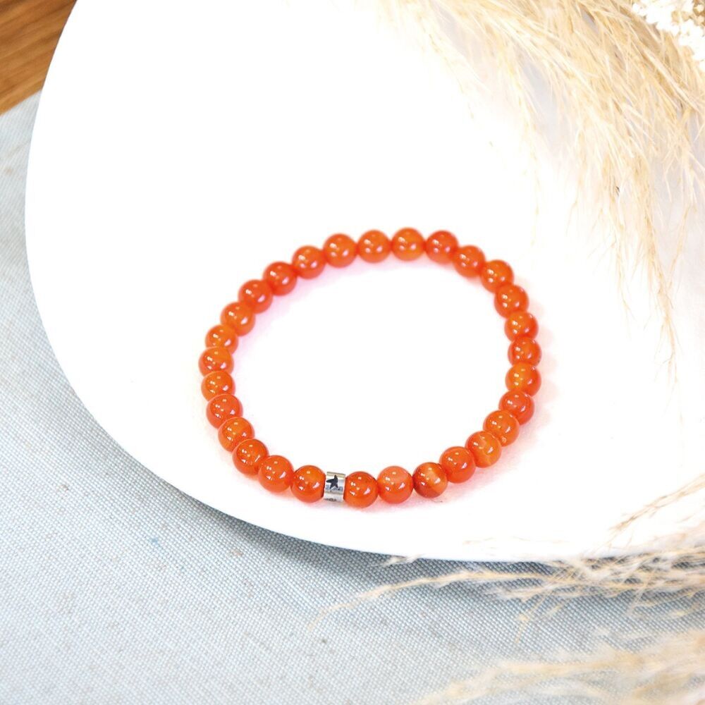Carnelian Bracelet Round Beads 6 mm