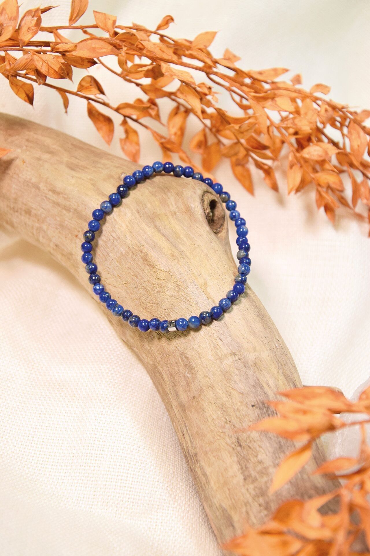 Bracciale Lapislazzuli Perline Rotonde 4 mm