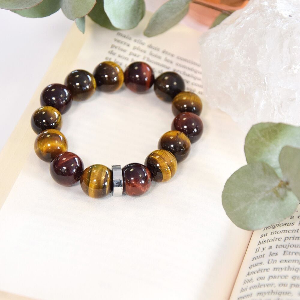 Tiger-, Stier- und Falkenauge-Armband, runde Perlen, 14 mm