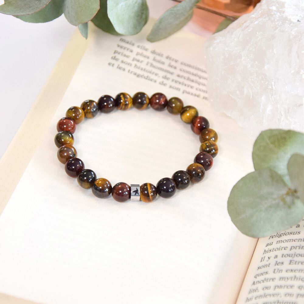 Tiger-, Stier- und Falkenauge-Armband, runde Perlen, 8 mm