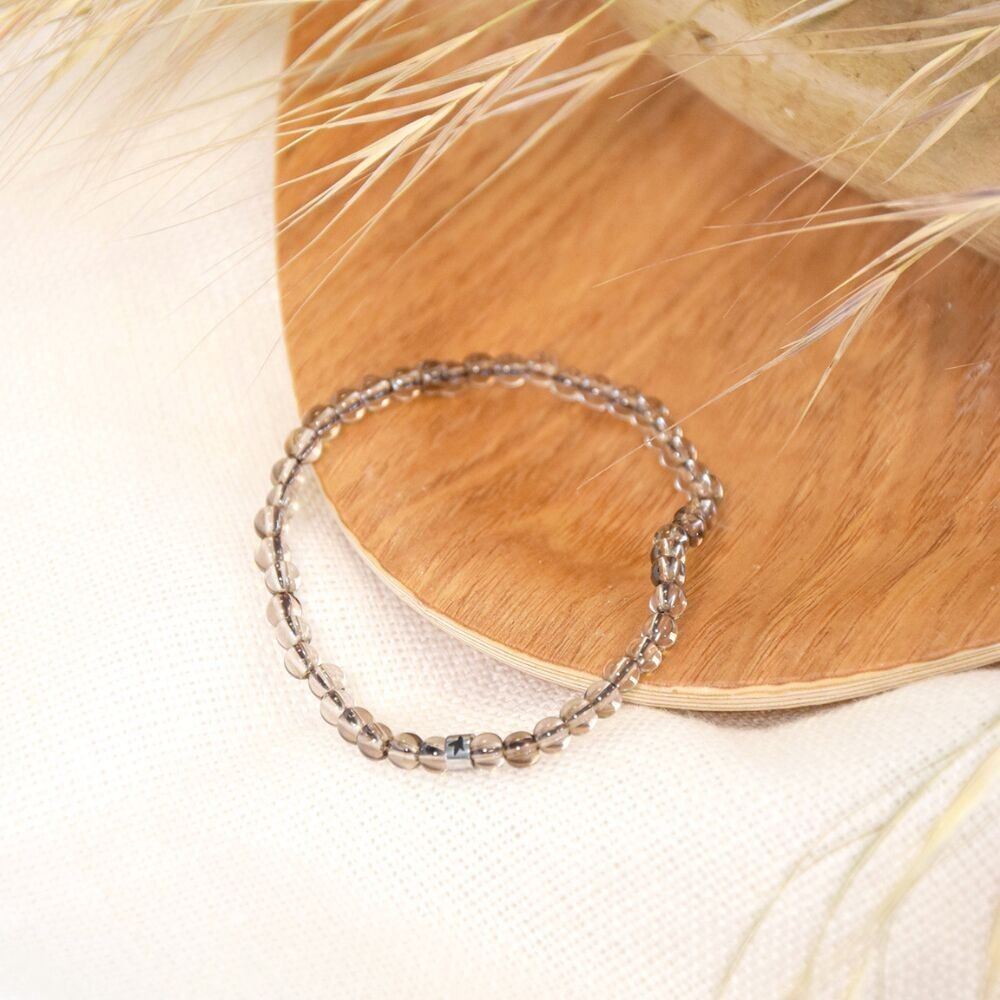 Pulsera Cuarzo Ahumado Cuentas Redondas 4 mm