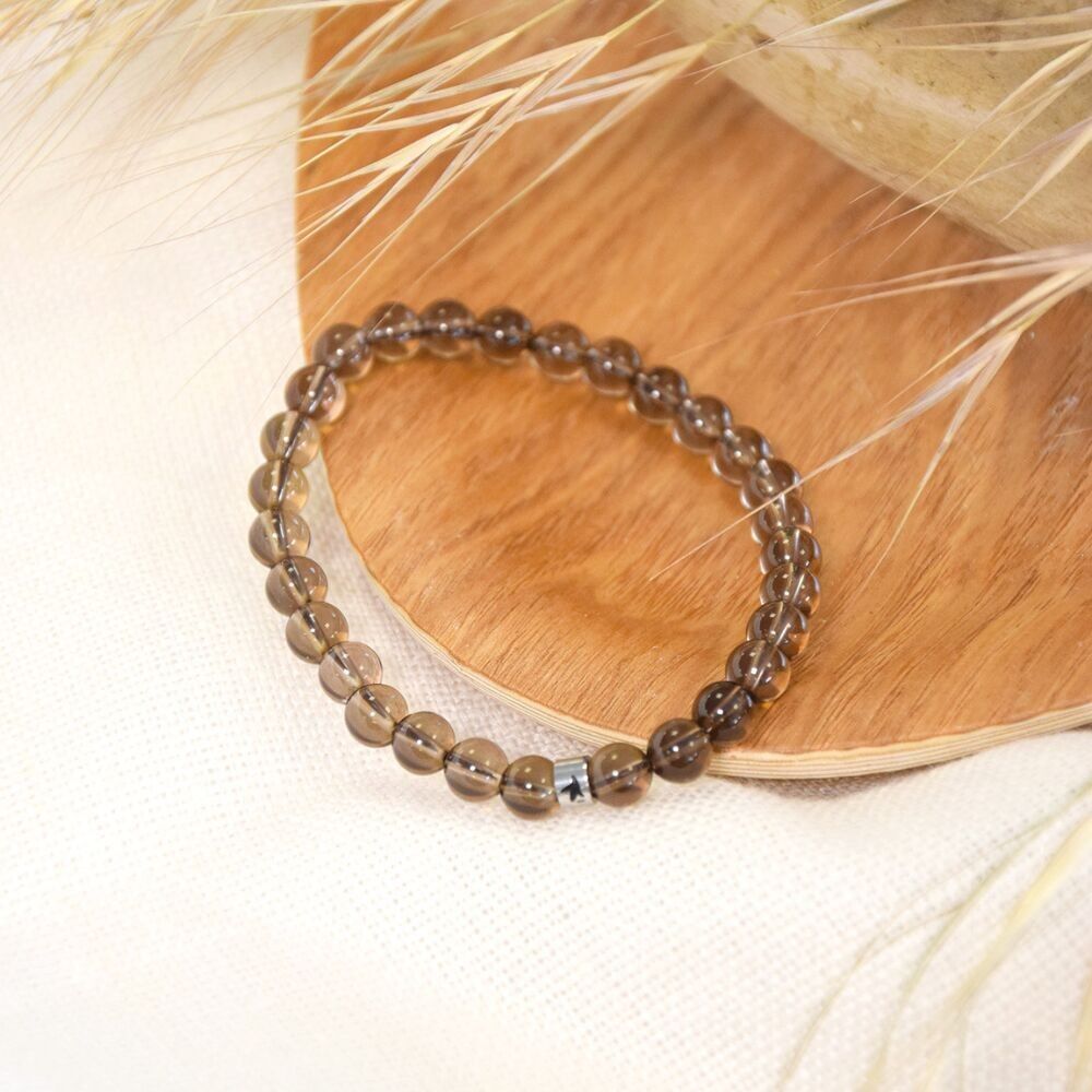 Pulsera Cuarzo Ahumado Cuentas Redondas 6 mm
