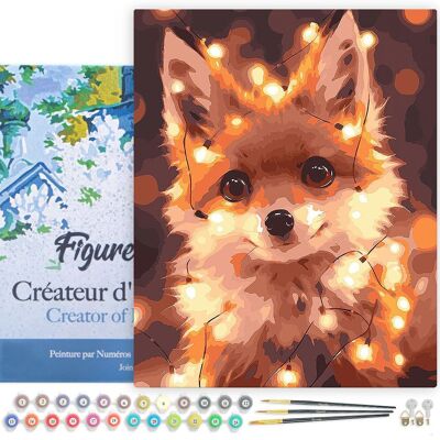 Kit de pintura por números: Zorrito y guirnalda iluminada (lienzo estirado)