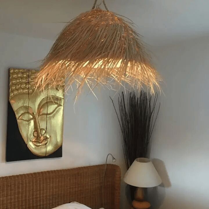 Halbkugel-Kronleuchter aus Rattan, 40 cm | Boho-Kuppel-Pendelleuchte