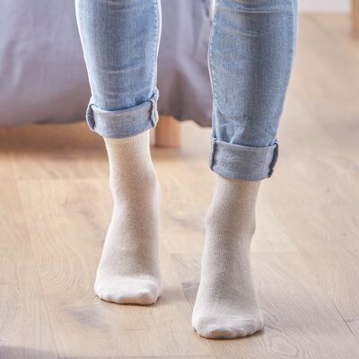Chaussettes pailletées en coton peigné Unies - Beige