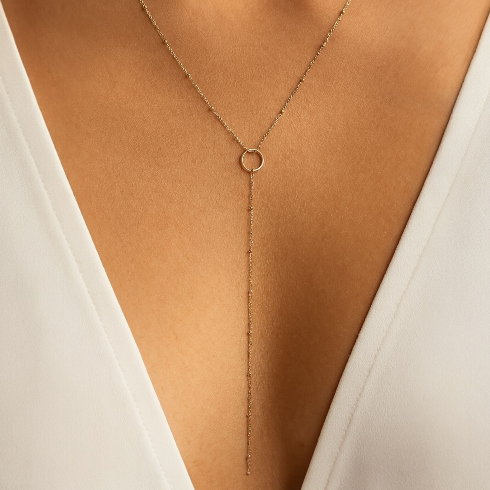 Collana a Y in acciaio inossidabile dorato e pendente a cerchio