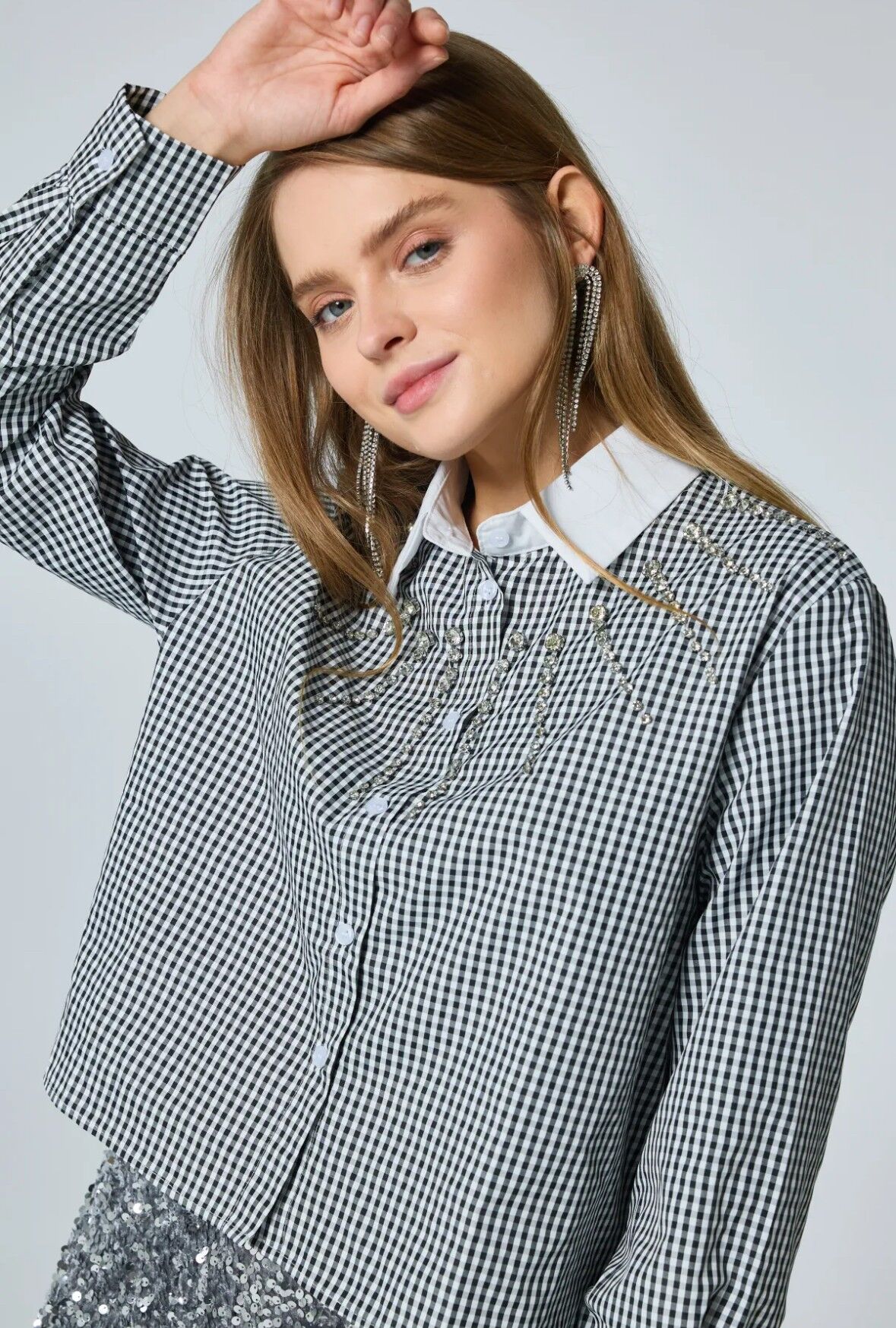 Camicia a quadri con colletto a contrasto - 2498