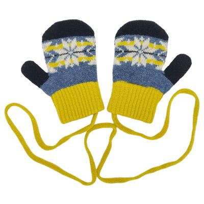 Manoplas de lana de cordero estampadas para niños - FAIR ISLE - verde menta