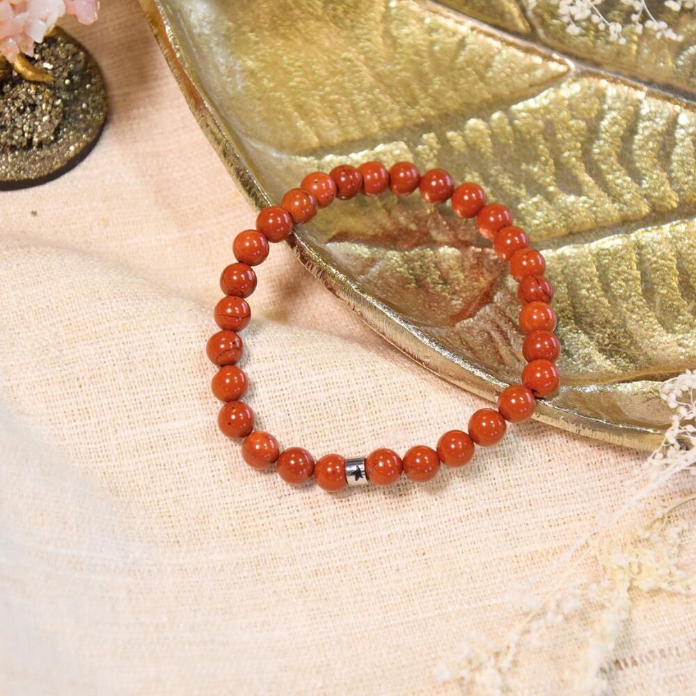 Rotes Jaspis-Armband, runde Perlen, 6 mm