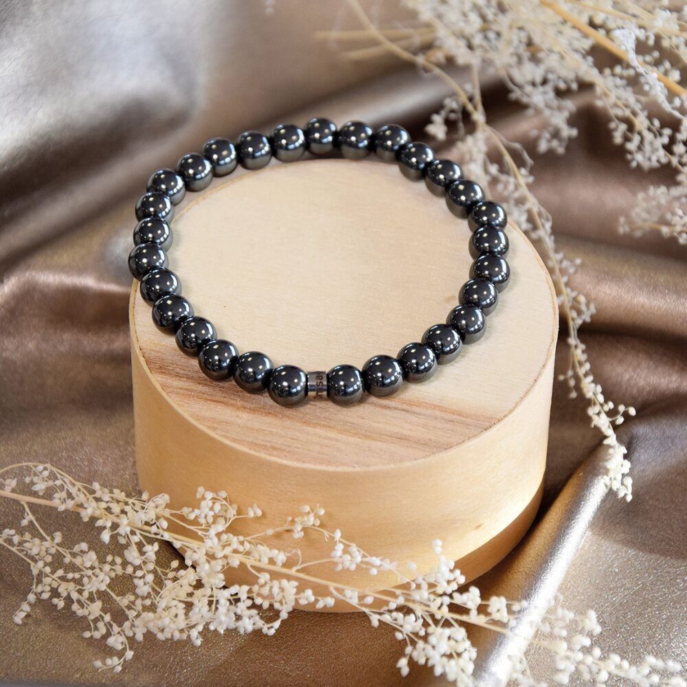 Bracciale in ematite con perle rotonde da 6 mm