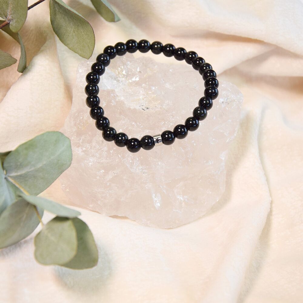 Black Obsidian Bracelet Round Beads 6 mm