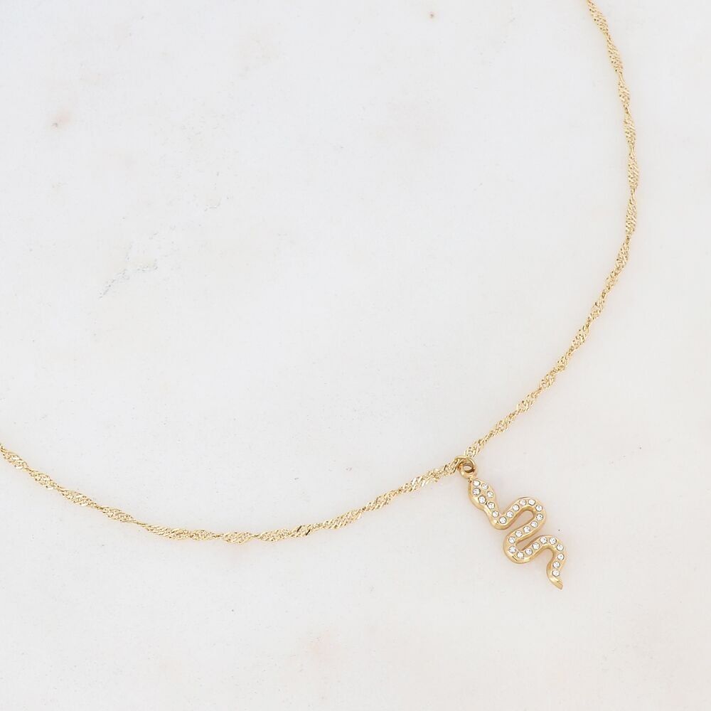 Collana - pendente grande serpente con ossidi di zirconio