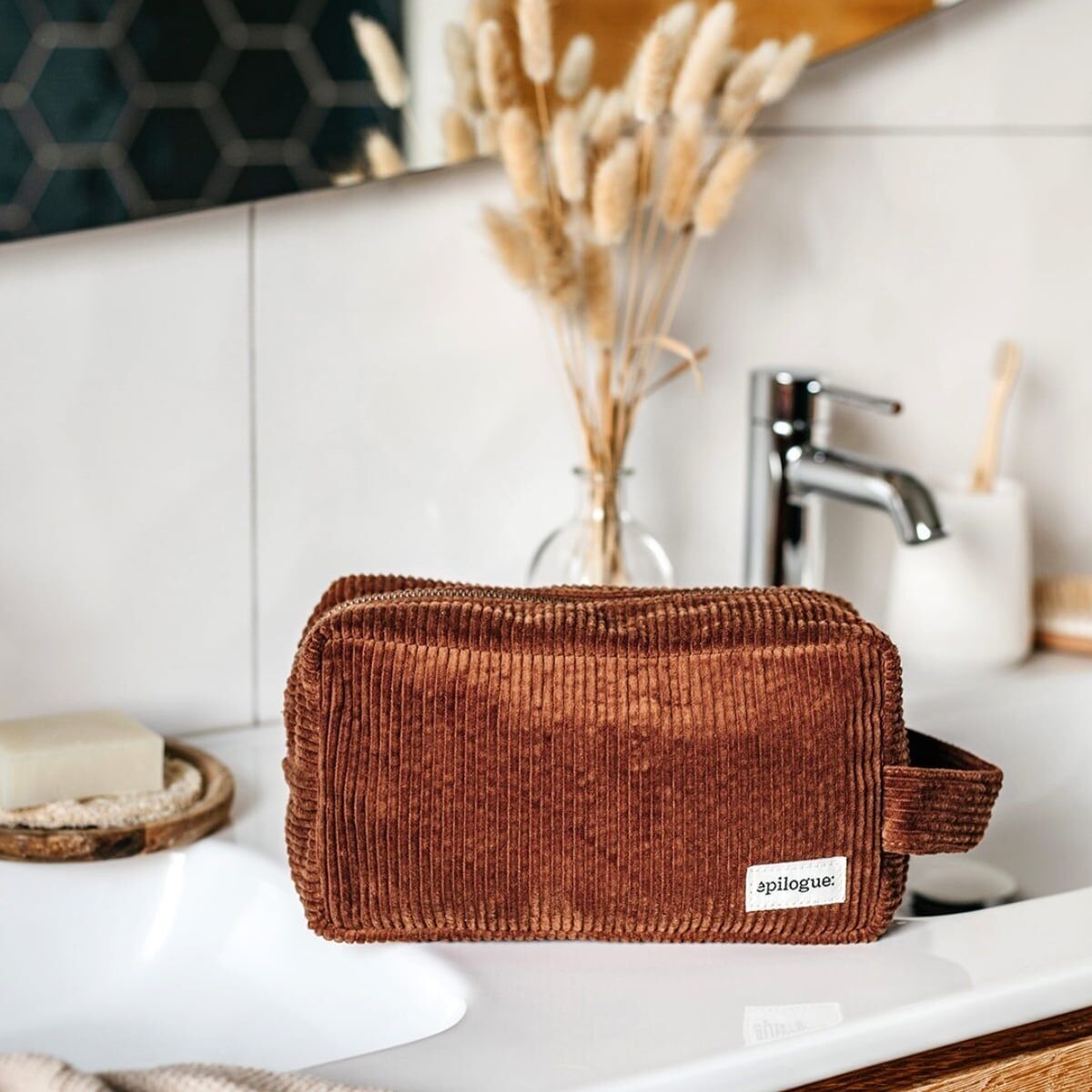 Kulturbeutel aus Cord - Kamel