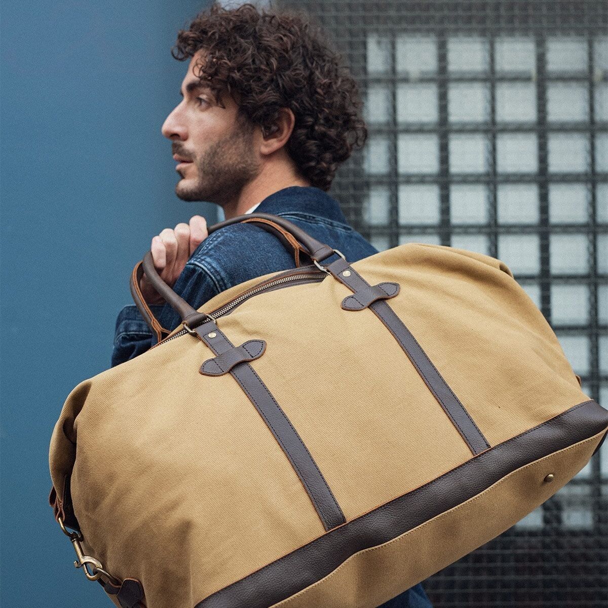 Wochenendtasche aus Canvas und Leder – Beige