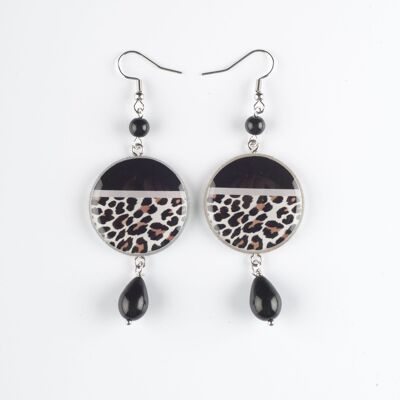 Orecchini in legno e resina - animalier leopardo bianco