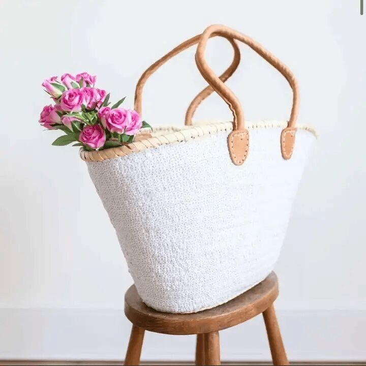 Stella Pailletten-Tragetasche 50x30x27cm | Marokkanischer Korb im französischen Stil | Luxuriöse Strandtasche mit gepolstertem Henkel (Großhandel)