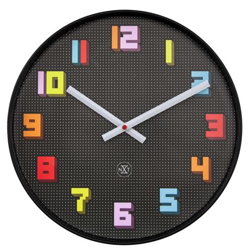 Wall Clock 35cm-Silent-Black/Multicolour-ABS- nXt 'Game'