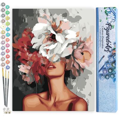 Kit de pintura por números: La belleza tras las flores - Lienzo enrollado