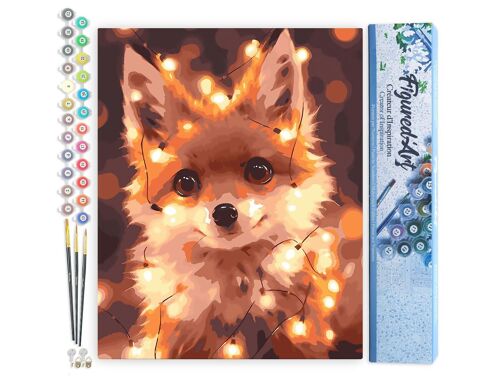 Peinture par Numéro Kit DIY - Petit renard et guirlande éclairée - Toile roulée