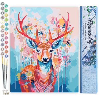 Peinture par Numéro Kit DIY - Cerf coloré en fleurs - Toile roulée