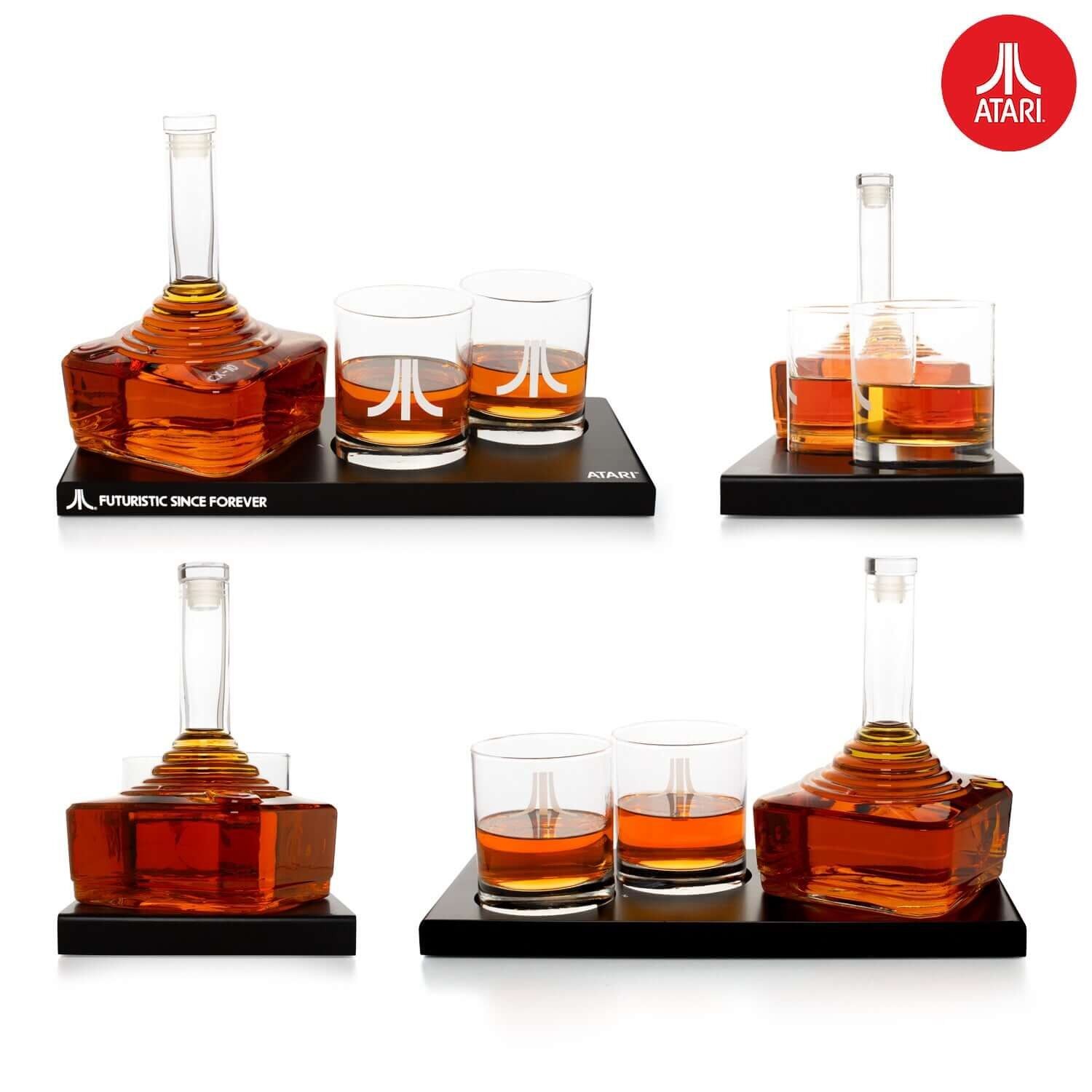 Official Atari CX-10 Controller Decanter Set with Action Button Whisky Glasses & CX78+ Games Controller Tray