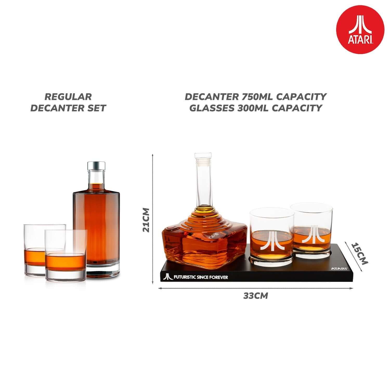 Official Atari CX-10 Controller Decanter Set with Action Button Whisky Glasses & CX78+ Games Controller Tray