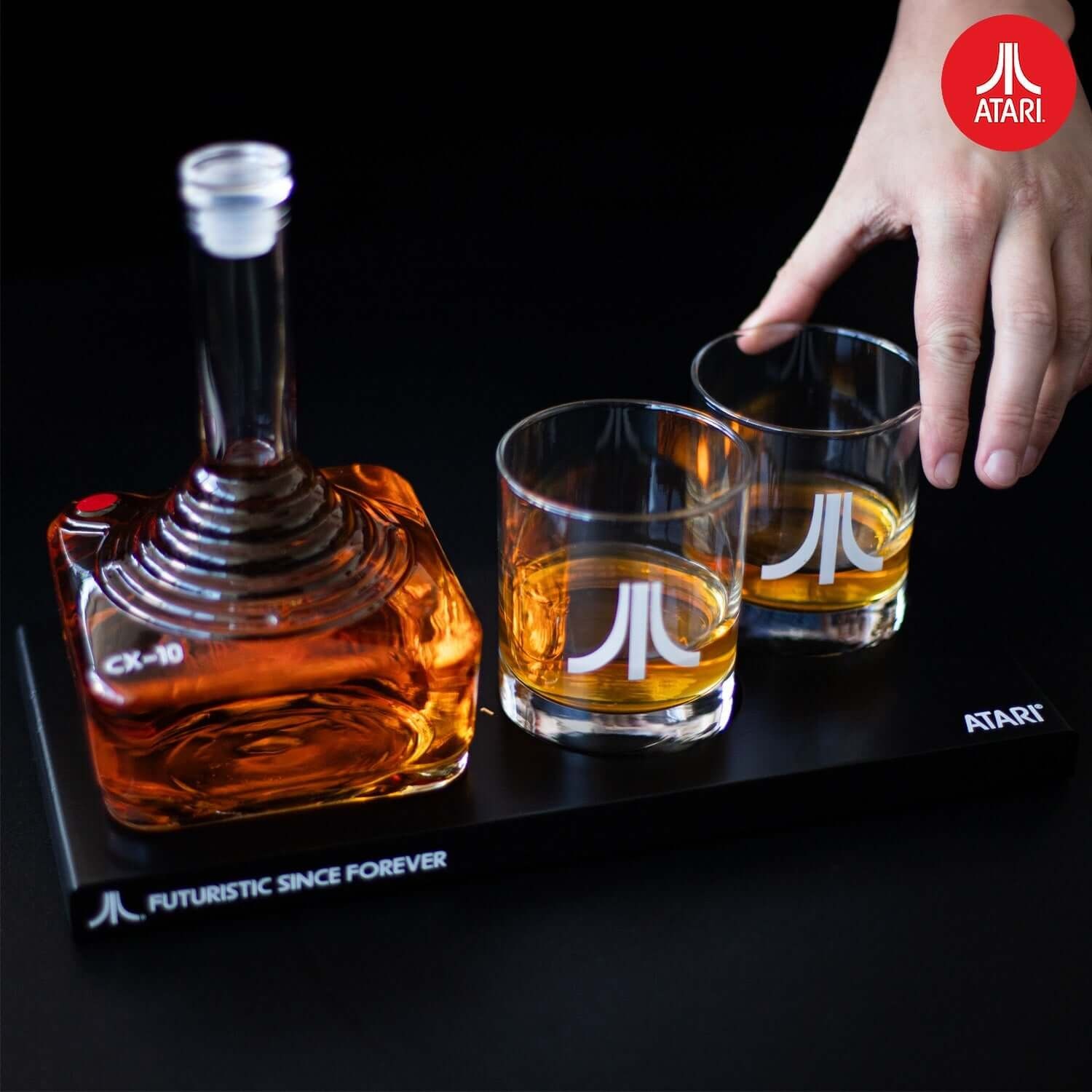 Official Atari CX-10 Controller Decanter Set with Action Button Whisky Glasses & CX78+ Games Controller Tray