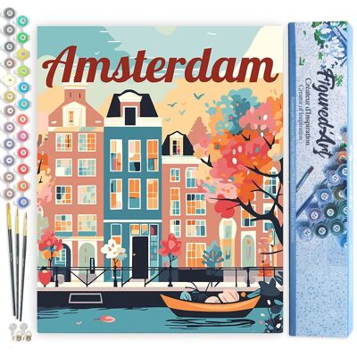Kit de pintura por números: Póster de Ámsterdam en flor (lienzo enrollado)