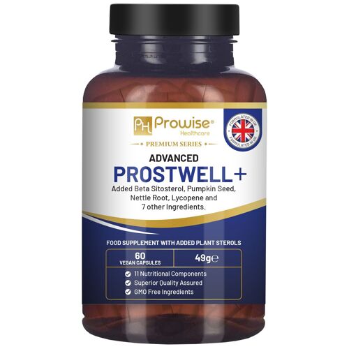 Advanced Prostwell Plus 60 Vegan Capsules Added Beta Sitosterol, Pumpkin Seed, Nettle Root, Lycopene And 7 Other Ingredients - Prostate Supplements For Men - Men Health Supplements By Prowise