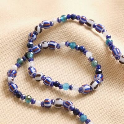 Blue Stone Multicoloured Beaded Necklace