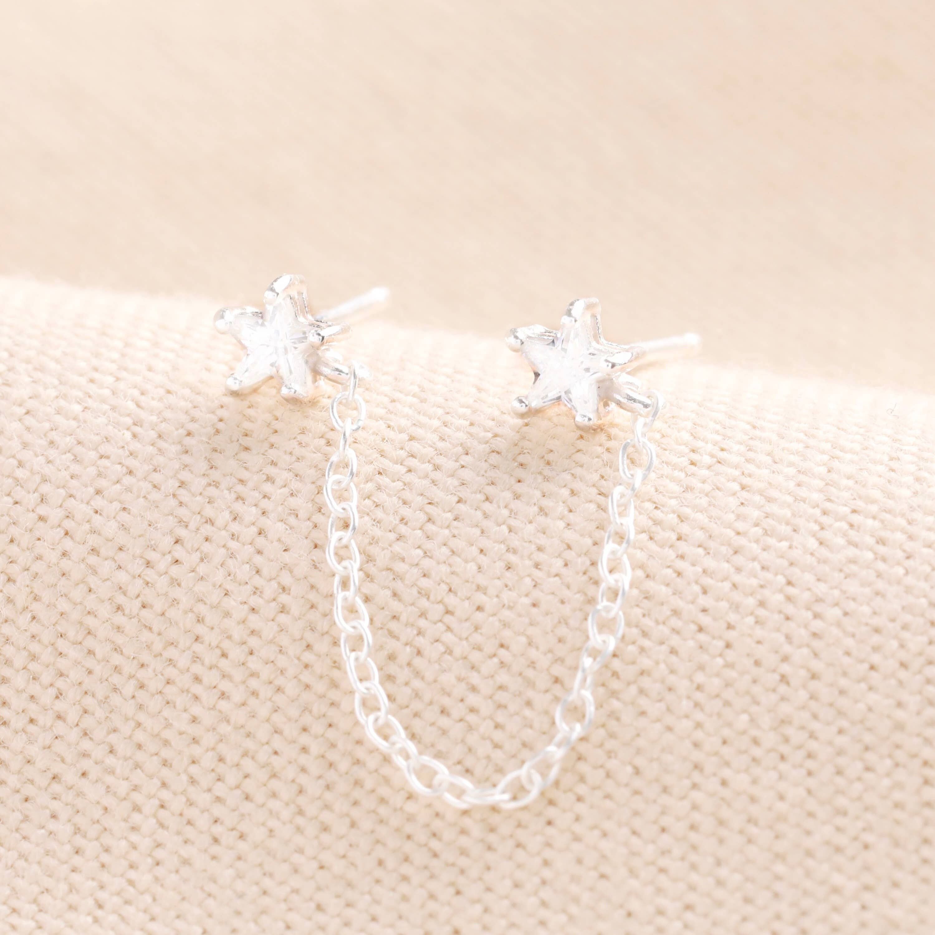 Boucles d'oreilles à tige en argent sterling avec chaîne en forme d'étoile