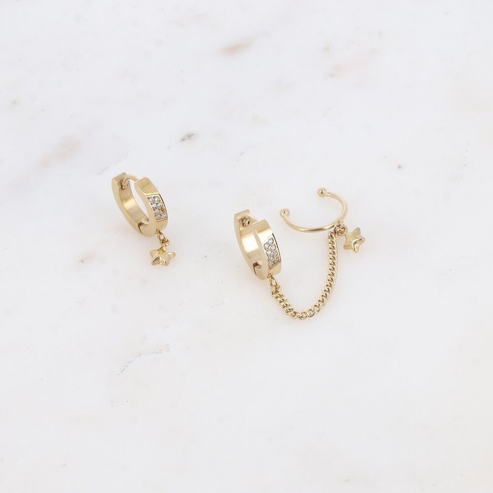 Orecchini a cerchio ad anello singolo - stelle e ossidi di zirconio, catena stile earcuff