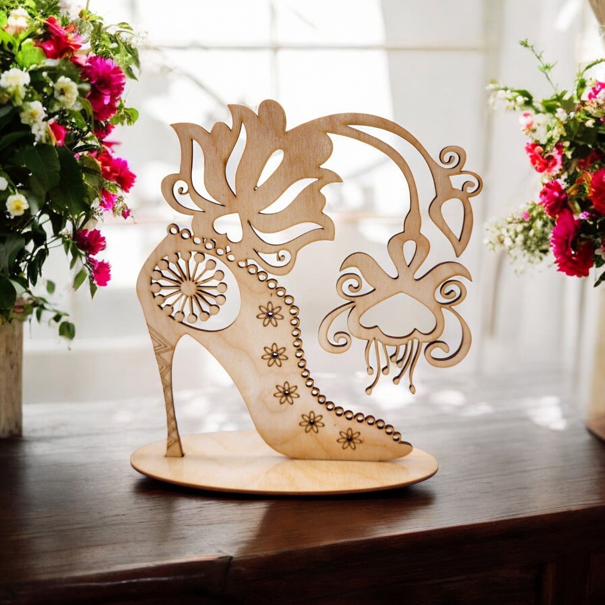 Elegant shoe wooden jewelry holder