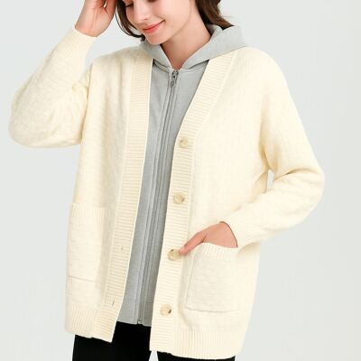 CARDIGAN IN MAGLIA A TRECCE SPESSE CON CAPPUCCIO IN PILE CON ZIP, PEZZO UNICO