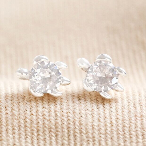 Orecchini a bottone in argento sterling con tartaruga di cristallo