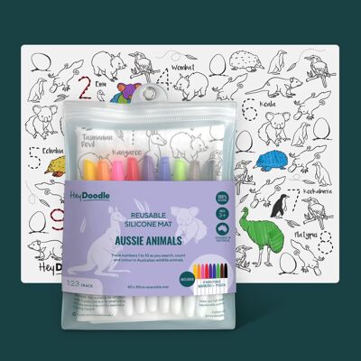 Minitapete reutilizable para colorear de animales australianos de HeyDoodle, tamaño A4