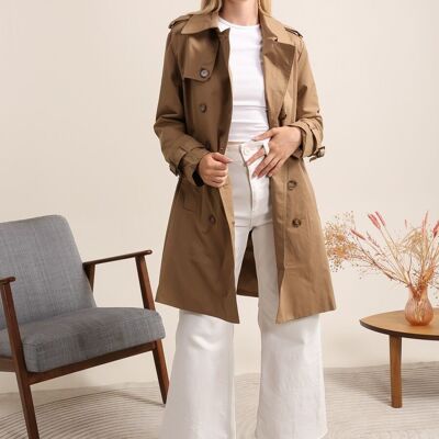 Trench coat mi-long double boutonnage avec ceinture