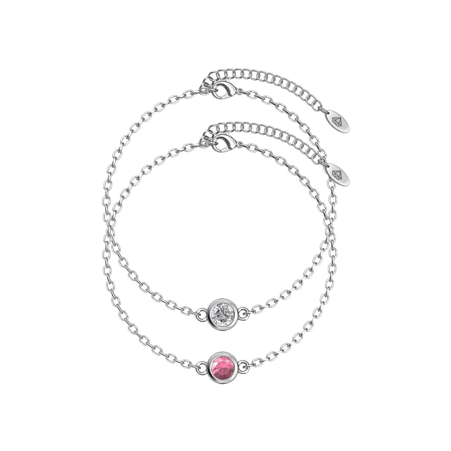 Bracciali con pietre della nascita: argento, cristallo e rosa