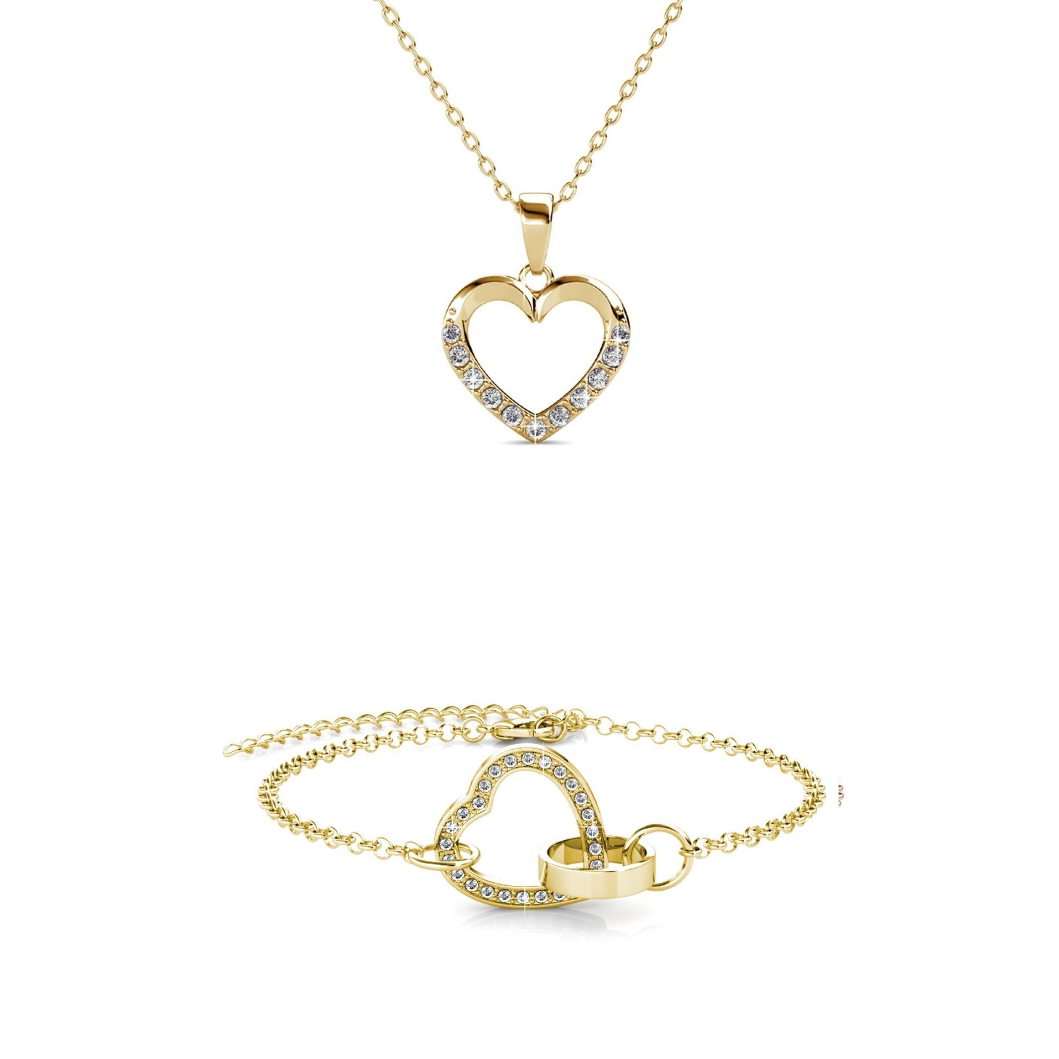 Set con collana a cuore chiuso - Oro e cristallo