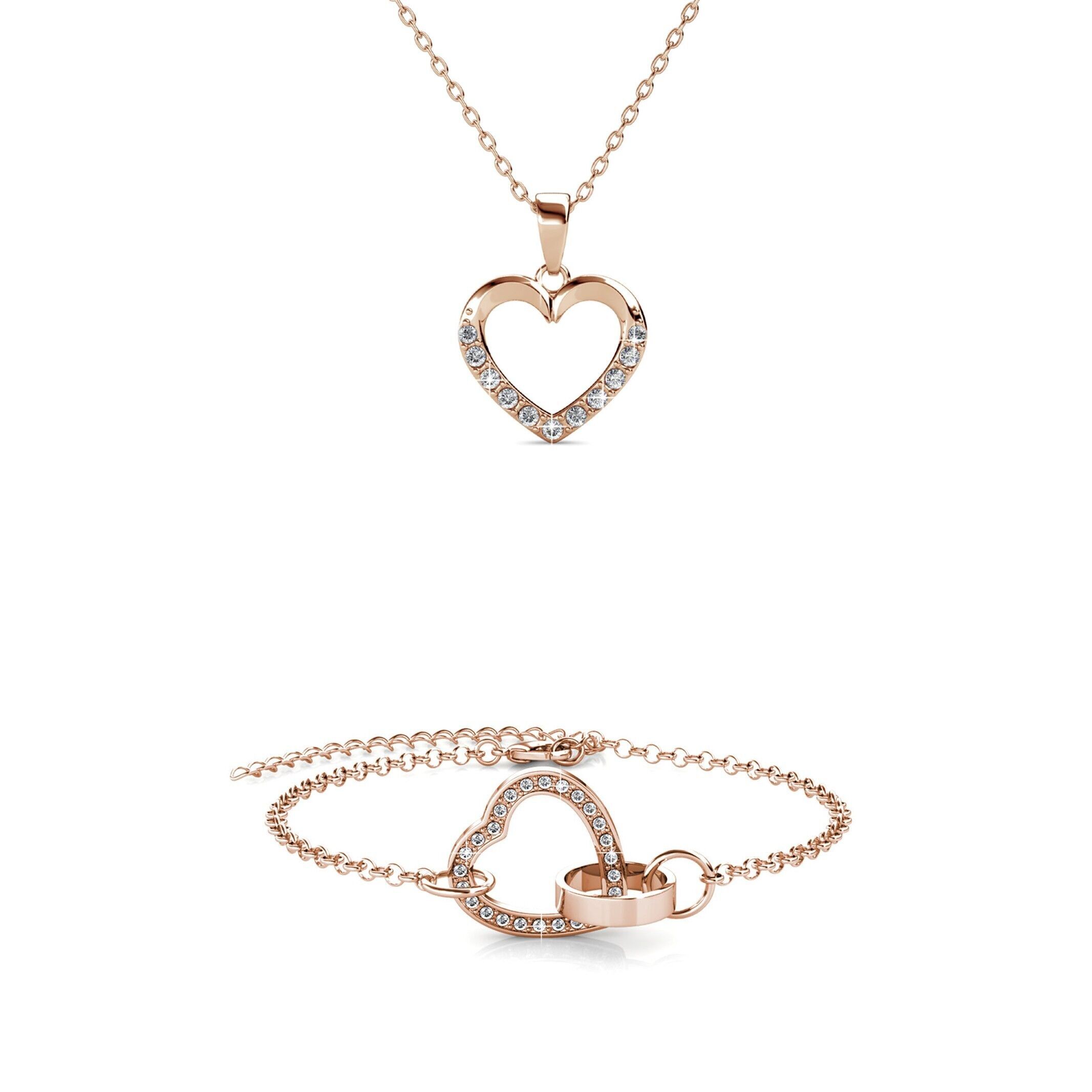 Set con collana a cuore chiuso - Oro rosa e cristallo