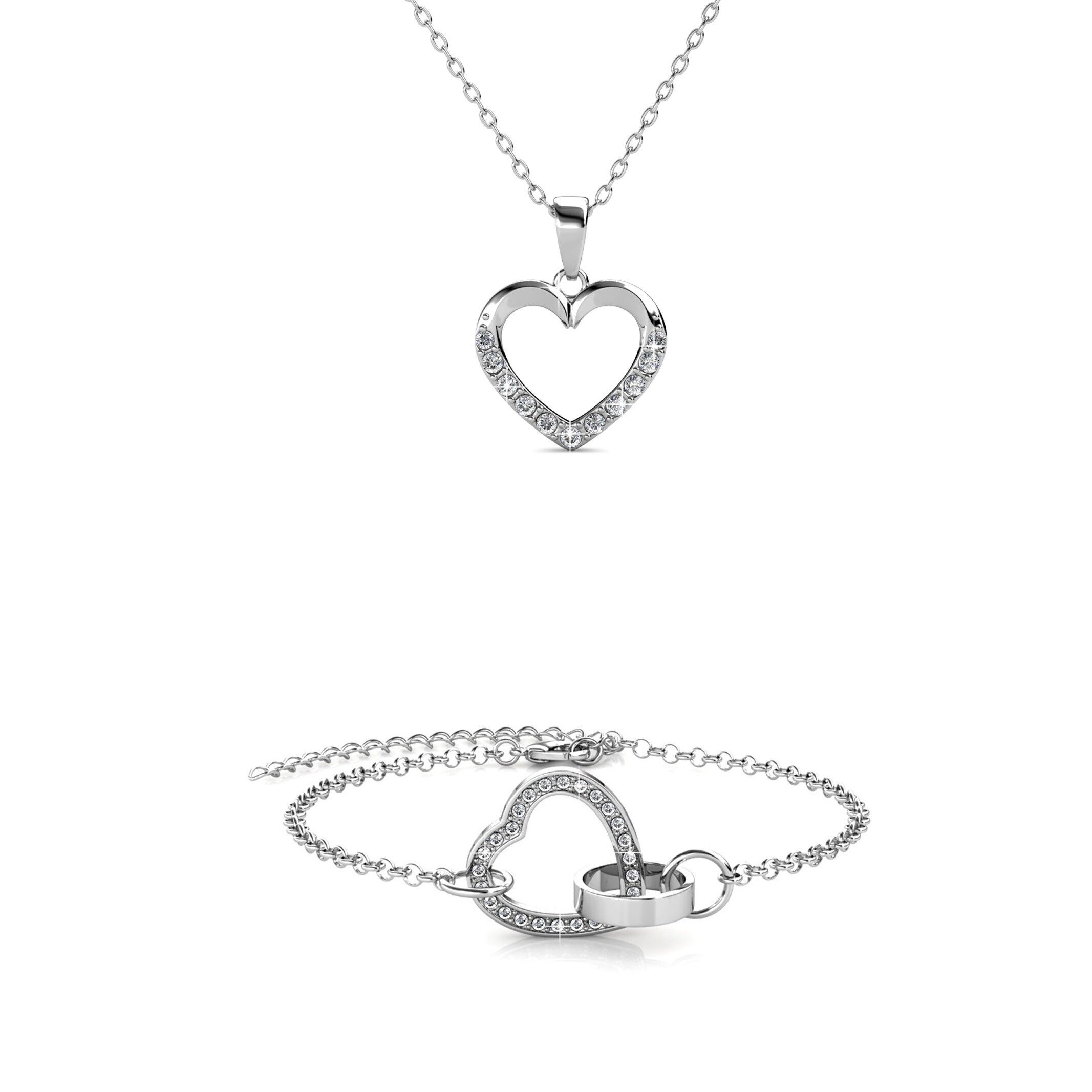 Set con collana a cuore chiuso - Argento e cristallo