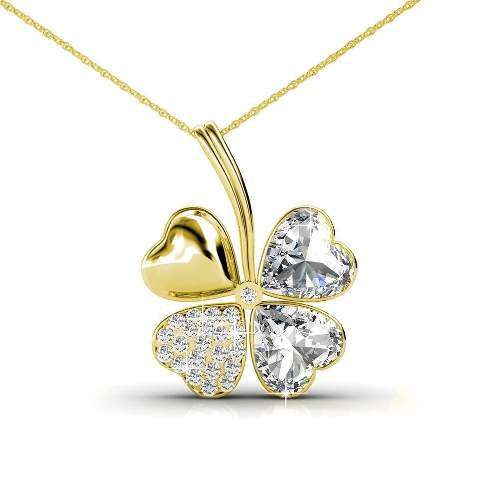 Collana a quattro foglie - Oro e cristallo