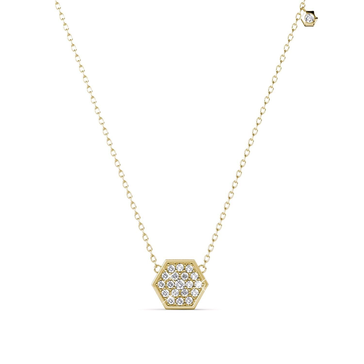 Hexagon Necklace - Gold and Crystal