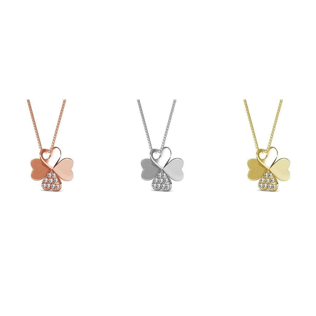 Collana trifoglio - Oro, oro rosa, argento e cristallo