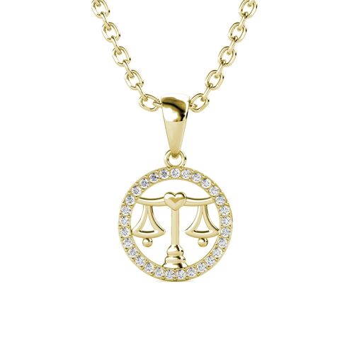 Collier Zodiaque Balance - Doré et Cristal