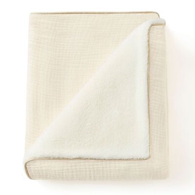 Couverture polaire & gaze de coton ECRU
