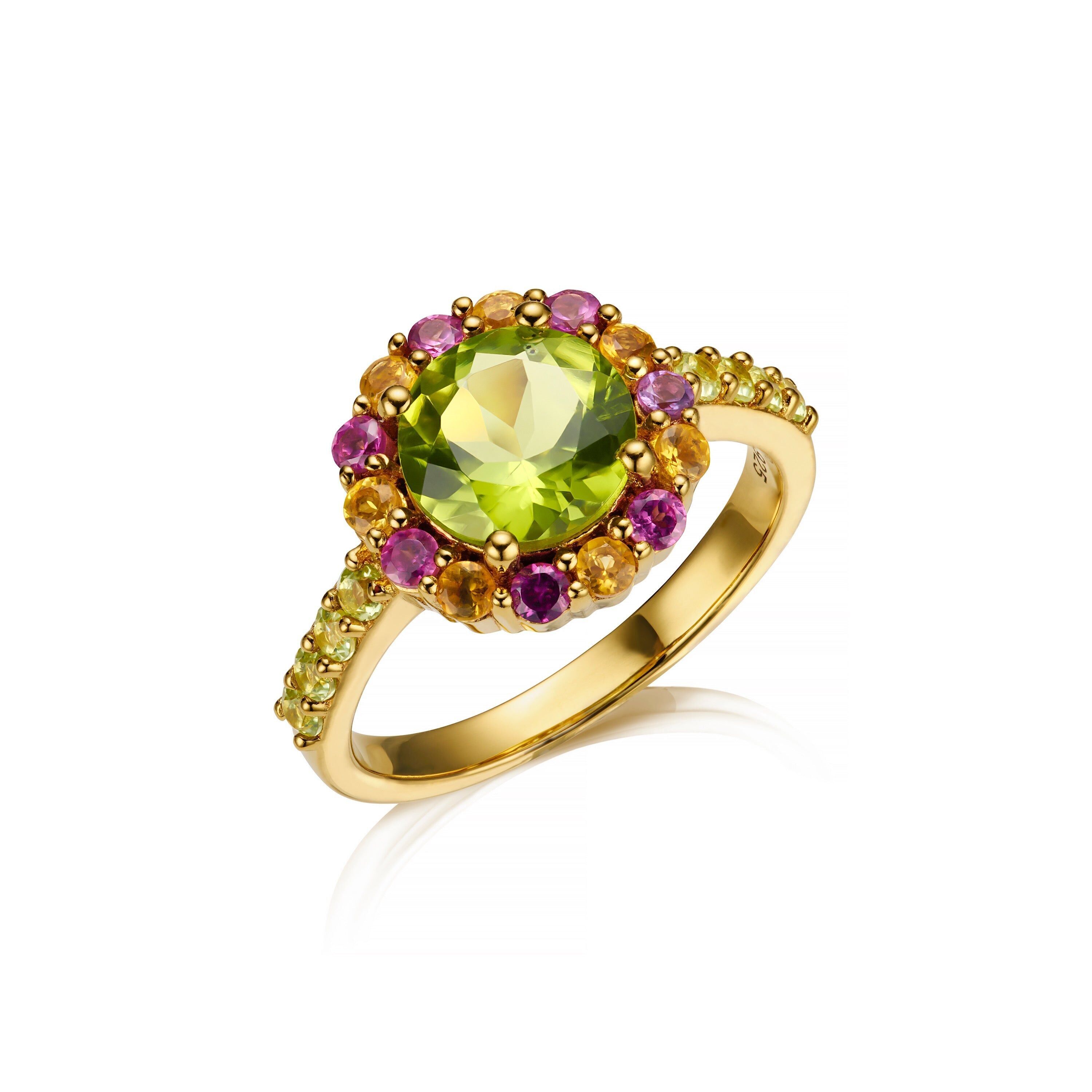 ANILLO CÓCTEL CON CARAMELOS DE PERIDOTO, RODOLITA Y CITRINO