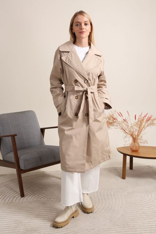 Trench-coat long imperméable avec léger rembourrage