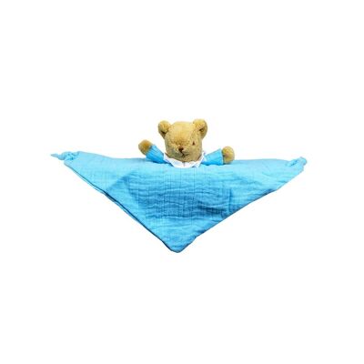 Piumino Triangolare Orsetto con Sonaglio 20 cm - Cotone Bio Celeste