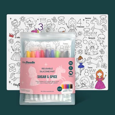 Alfombrilla reutilizable para colorear Sugar & Spice de HeyDoodle, tamaño A3